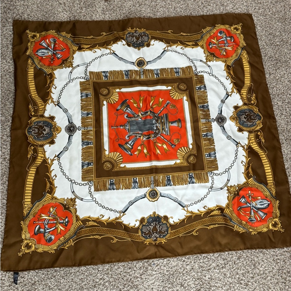 Elegant Brown and Orange Silk Scarf